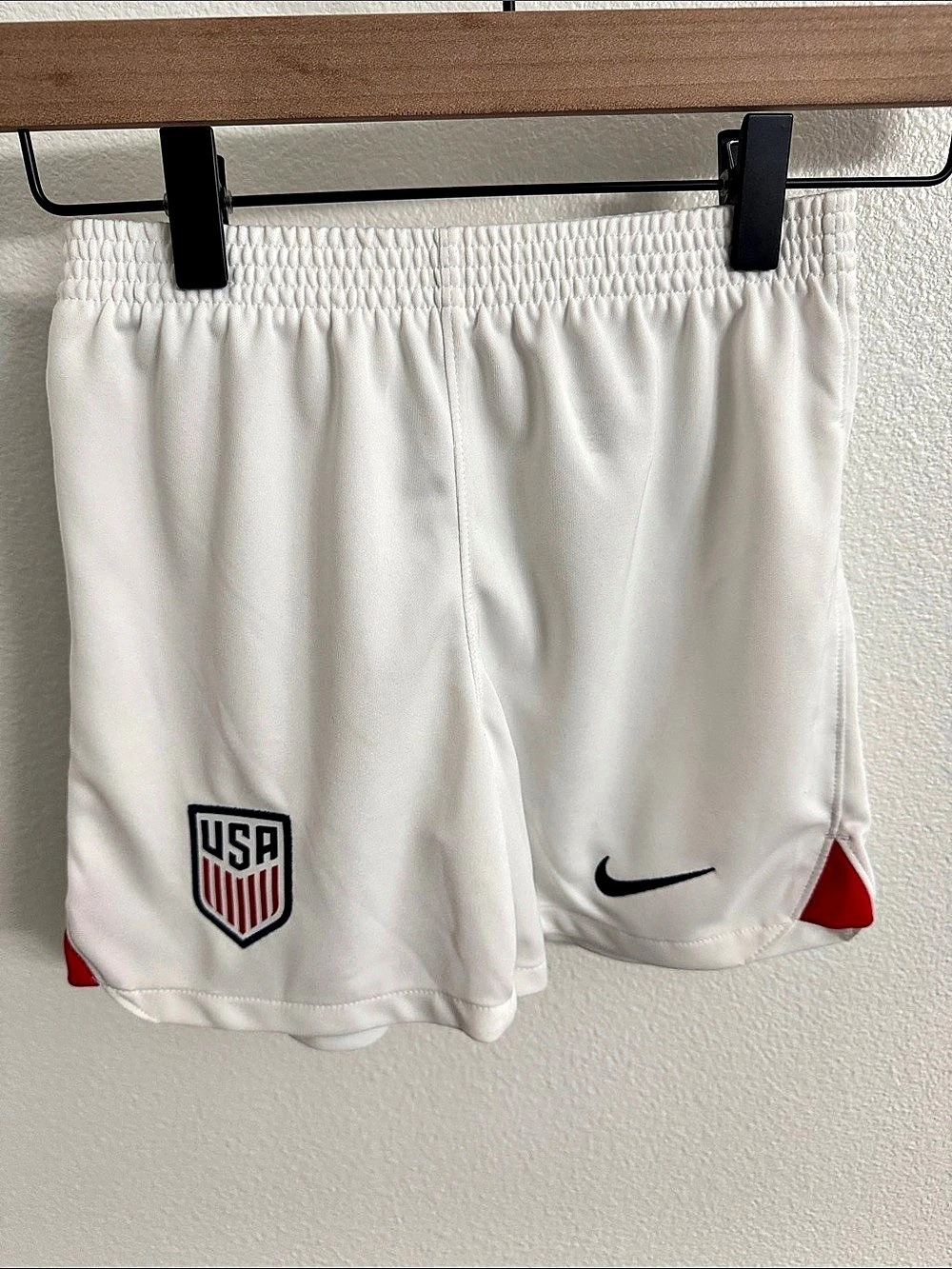 Nike USMNT Stadium Home Soccer Shorts White & Red Kids Large